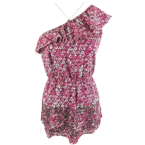 Free People Tops - FREE PEOPLE Pink Red One Shoulder Ruffle B…